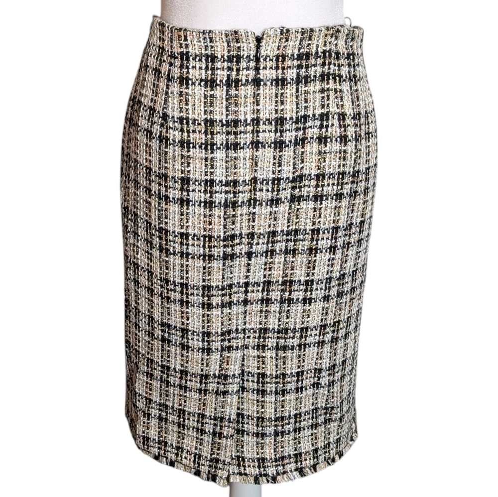Calvin Klein Tan, Black, and White Tweed Lined Pencil Skirt Women's Size 14 - Picture 5 of 9